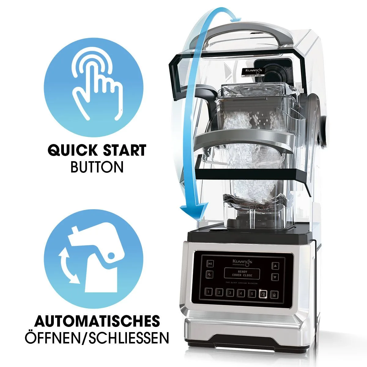 Bedienfeld des Kuvings CB1000 mit Vakuum-Funktion und Programmwahl