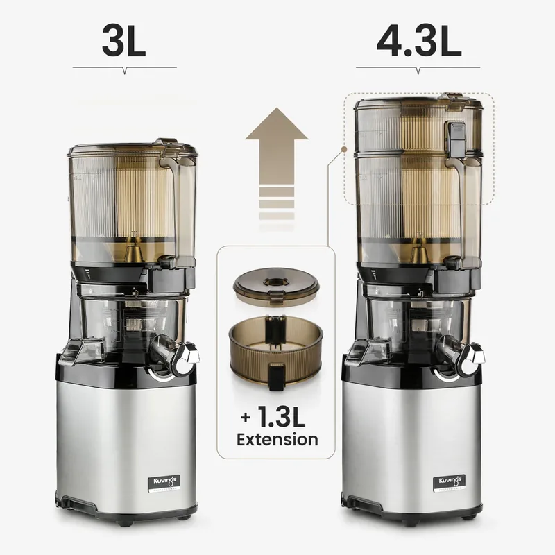 Serienmäßiger 1.300-ml-Aufsatz auf dem Hands-Free Auto-Hopper des Kuvings Chef CS800